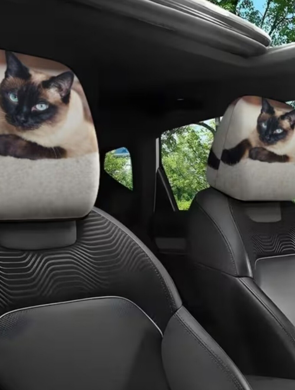 Cute 3D Print Siamese Cat Headrest Covers For Car/ Truck Set
